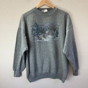 Northern Reflections Sweatshirt Mens Medium Gray Good Winter Cabin Graphic 1297